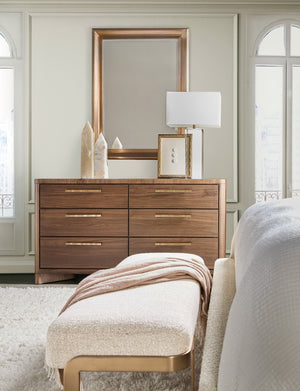 Hooker Furniture Eleana Light Caramel Walnut Dresser With Sunlit Bronze Hardware, Cedar-Lined Drawers & Jewelry Tray 7252-90002-85