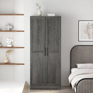 English Elm Christopher Knight Home® - DELANEY Rustic 2-Door Wardrobe Grey with Faux Wood Finish, 75" Tall Armoire for Organized Storage 71142.00