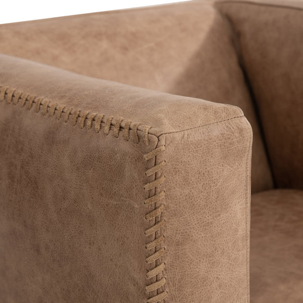 Bernhardt Bernhardt Hudson Leather Swivel Chair — Cube Club Design, Padded Arms, Top-Stitch Detail, 360° Swivel (35"W X 33"D X 30"H) 5322SLO