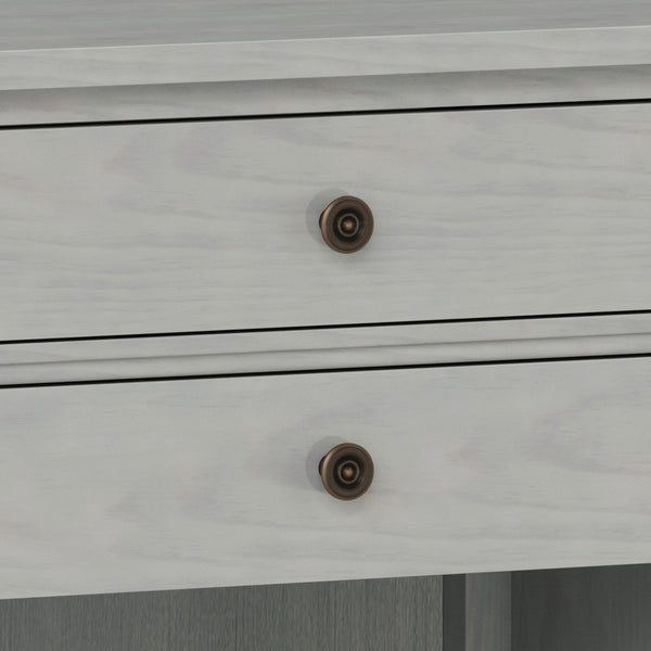 English Elm Carlton Handcrafted Fog Grey Bedside Table With Storage Drawers And Antique Bronze Accents B136P158574