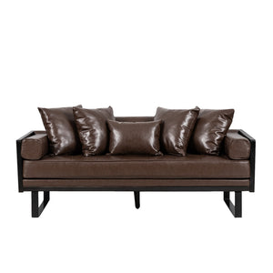 English Elm Christopher Knight Home® - LOVESEAT Contemporary Oversized Faux Leather Loveseat with Button Tufting, Iron Sled Legs, 72.5" Dark Brown 72103.00PUDBRN