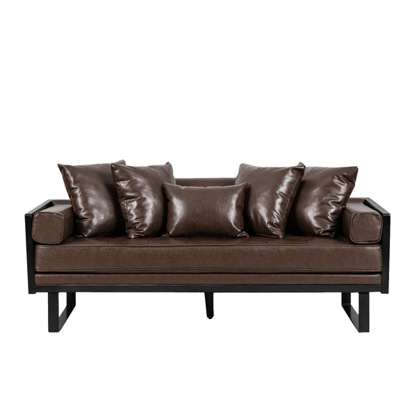 English Elm Christopher Knight Home® - LOVESEAT Contemporary Oversized Faux Leather Loveseat with Button Tufting, Iron Sled Legs, 72.5" Dark Brown 72103.00PUDBRN