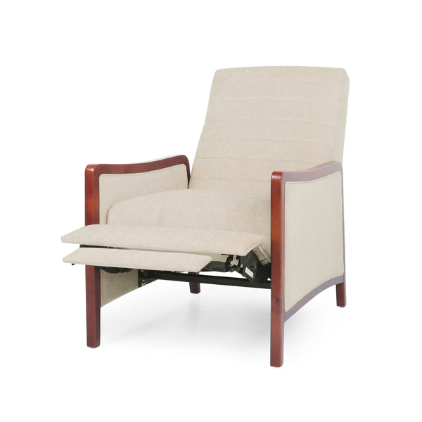 English Elm Christopher Knight Home® - Mid Century Modern Sand Fabric Recliner with Channel Stitch & Birch Wood Frame, Pushback Comfort 70451.00FSND