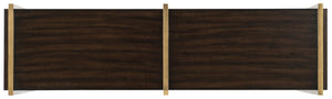 Hooker Furniture Melange Classic Credenza With Quatrefoil Glass Front, Black Walnut Veneer, Matte Gold Hardware —Elegant Storage And Media Console 638-85390-DKW