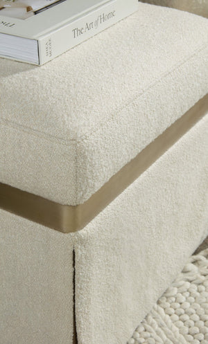 Hooker Furniture Melange Dream Weaver Pouf Inverness Natural Upholstery, Champagne Trim, Skirted Square Seat For Versatile Use 628-50734-05