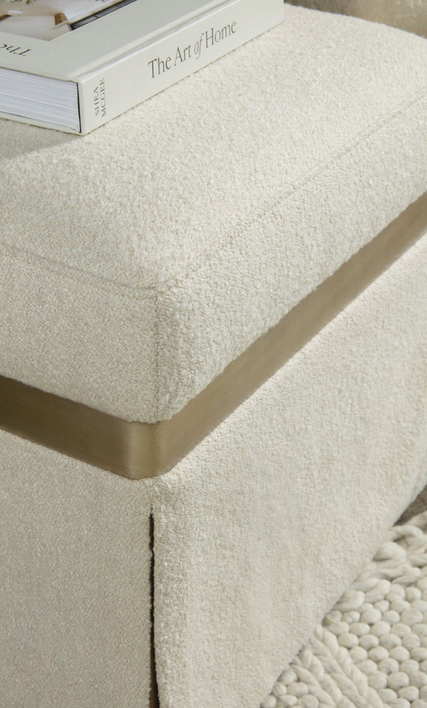 Hooker Furniture Melange Dream Weaver Pouf Inverness Natural Upholstery, Champagne Trim, Skirted Square Seat For Versatile Use 628-50734-05