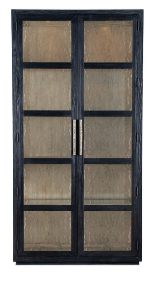 Hooker Furniture Linville Shou Sugi Ban Curio Cabinet — Charred-Black Pine, Mink Interior, Led Puck Lights, Adjustable Shelves 6150-75906-99