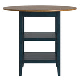 Homelegance By Top-Line Theordore Antique Finish 2 Side Drop Leaf Round Counter Height Table Blue Rubberwood