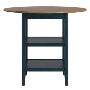 Homelegance By Top-Line Theordore Antique Finish Drop Leaf Round Counter Height Dining Set Blue Rubberwood