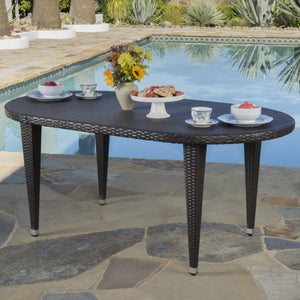 Christopher Knight Home® - Noble House - Dominica Outdoor 69 Inch Multibrown Wicker Oval Dining Table