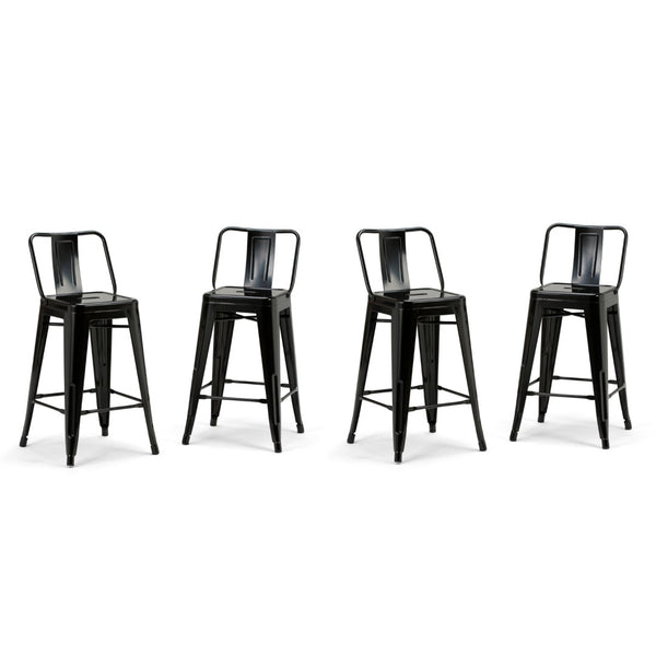 English Elm Rayne 24" Metal Counter Height Stool Set Of 4 - Stylish Black Industrial Seating For Home & Bar B136P159486-GIGA