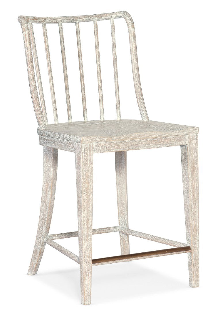 Hooker Furniture Serenity Beech Wood Counter Chair With Spindle Back, Seaspray Brush Finish, Coastal Comfort & Durability White 6350-75350-80