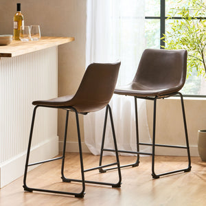 English Elm Christopher Knight Home® - Vintage Brown 24-Inch Counter Stool Set of 2 — Upholstered Wide Seat, Iron Frame, Sled Legs, Floor-Safe Pads 58938.00