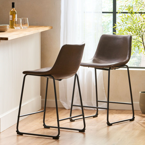 English Elm Christopher Knight Home® - Vintage Brown 24-Inch Counter Stool Set of 2 — Upholstered Wide Seat, Iron Frame, Sled Legs, Floor-Safe Pads 58938.00
