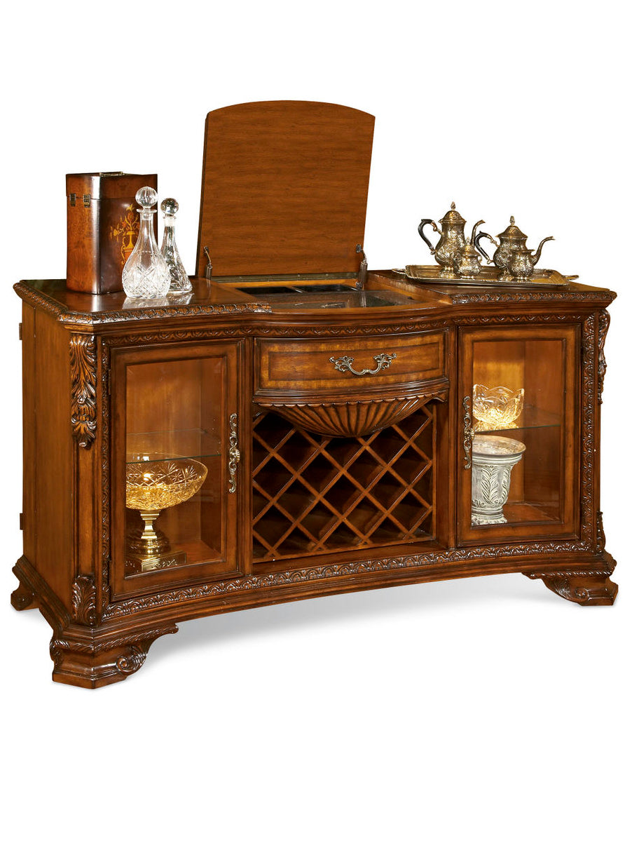 A.R.T. Furniture Old World Wine & Cheese Buffet - Elegant Medium Cherry Sideboard With Wine Rack & Display Lighting Brown, Brown New Zealand Pine Solids,Cherry And Avodire Veneers,Glass,Metal 143252-2606