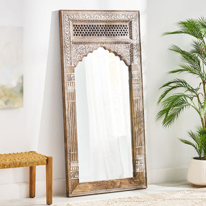 English Elm Christopher Knight Home® - Wood Carved Mirror White Washed — Handcrafted Spalted Hardwood Frame, Durable Rustic Chic Accent 71341.00