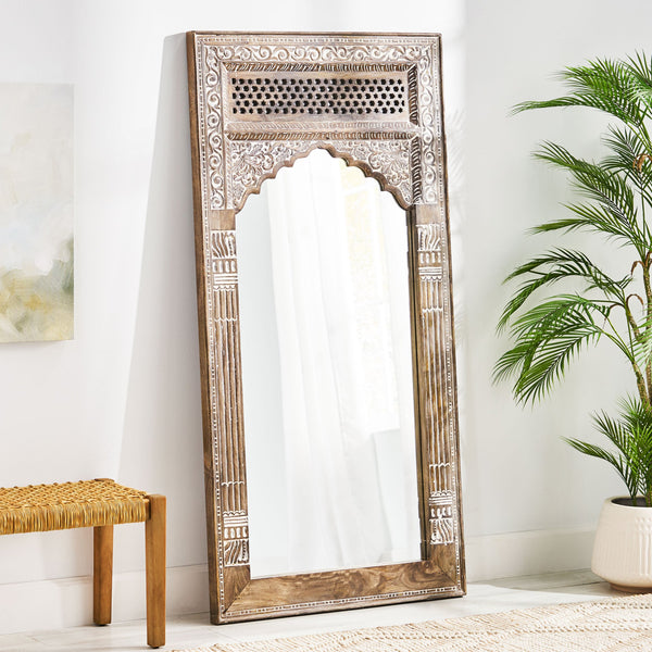 English Elm Christopher Knight Home® - Wood Carved Mirror White Washed — Handcrafted Spalted Hardwood Frame, Durable Rustic Chic Accent 71341.00
