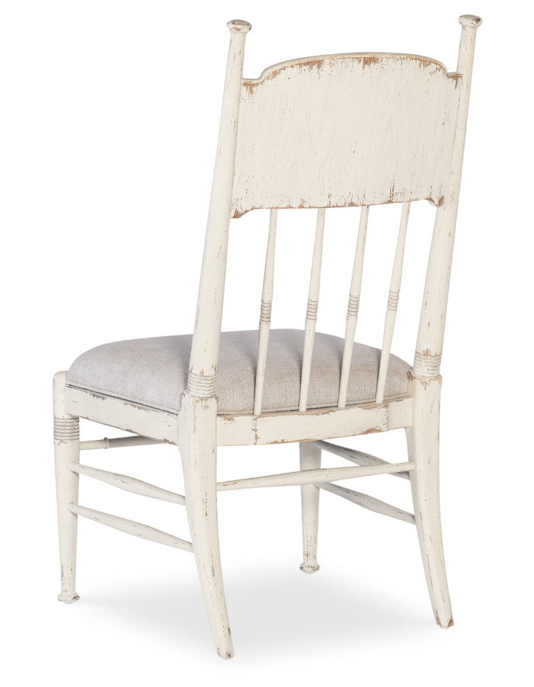 Hooker Furniture Americana Vintage-Inspired Upholstered Side Chair With Linen Seat, Spindle Back & Time-Worn White Finish 7050-75310-02