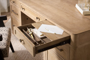 Hooker Furniture Retreat Executive Desk In Dune Finish — Oak & Maple Veneer, 7 Drawers, Locking Files, Cable Management 6950-10563-80