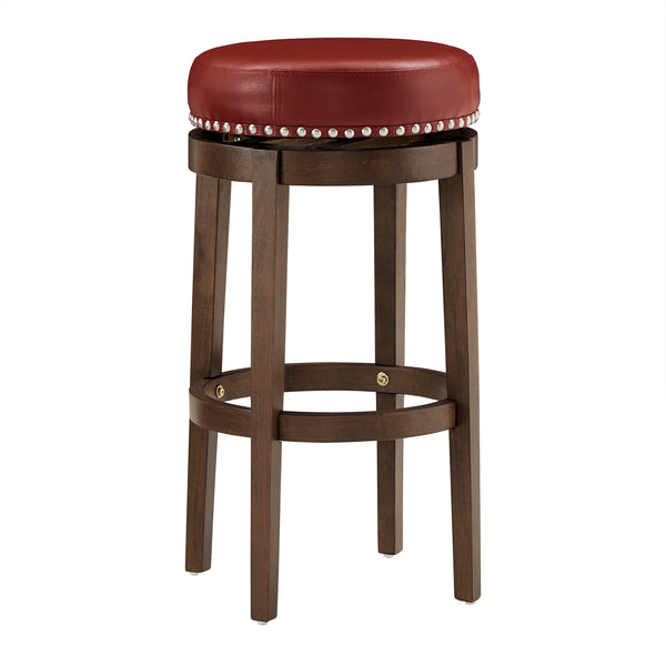 Homelegance By Top-Line Emerson Brown Finish Faux Leather 29" Swivel Bar Height Stool (Set of 2) Red Rubberwood