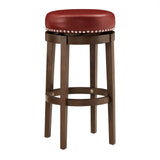 Homelegance By Top-Line Emerson Brown Finish Faux Leather 29" Swivel Bar Height Stool (Set of 2) Red Rubberwood