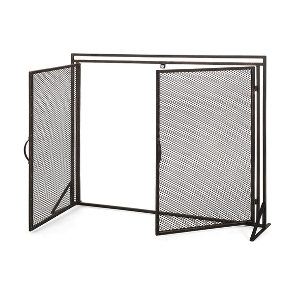 English Elm Christopher Knight Home® - FIREPLACE Samantha Iron Screen with Matte Finish, Handcrafted Mesh Guard, Dual Doors & Sleek Frame Black+Gold 67721.00BBGLD