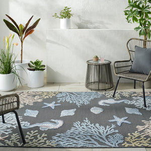 Livabliss Lakeside Machine Woven Polypropylene Area Rug for Indoor Outdoor Living Spaces Charcoal, Blue 6'7" x 9' LKD2310-679