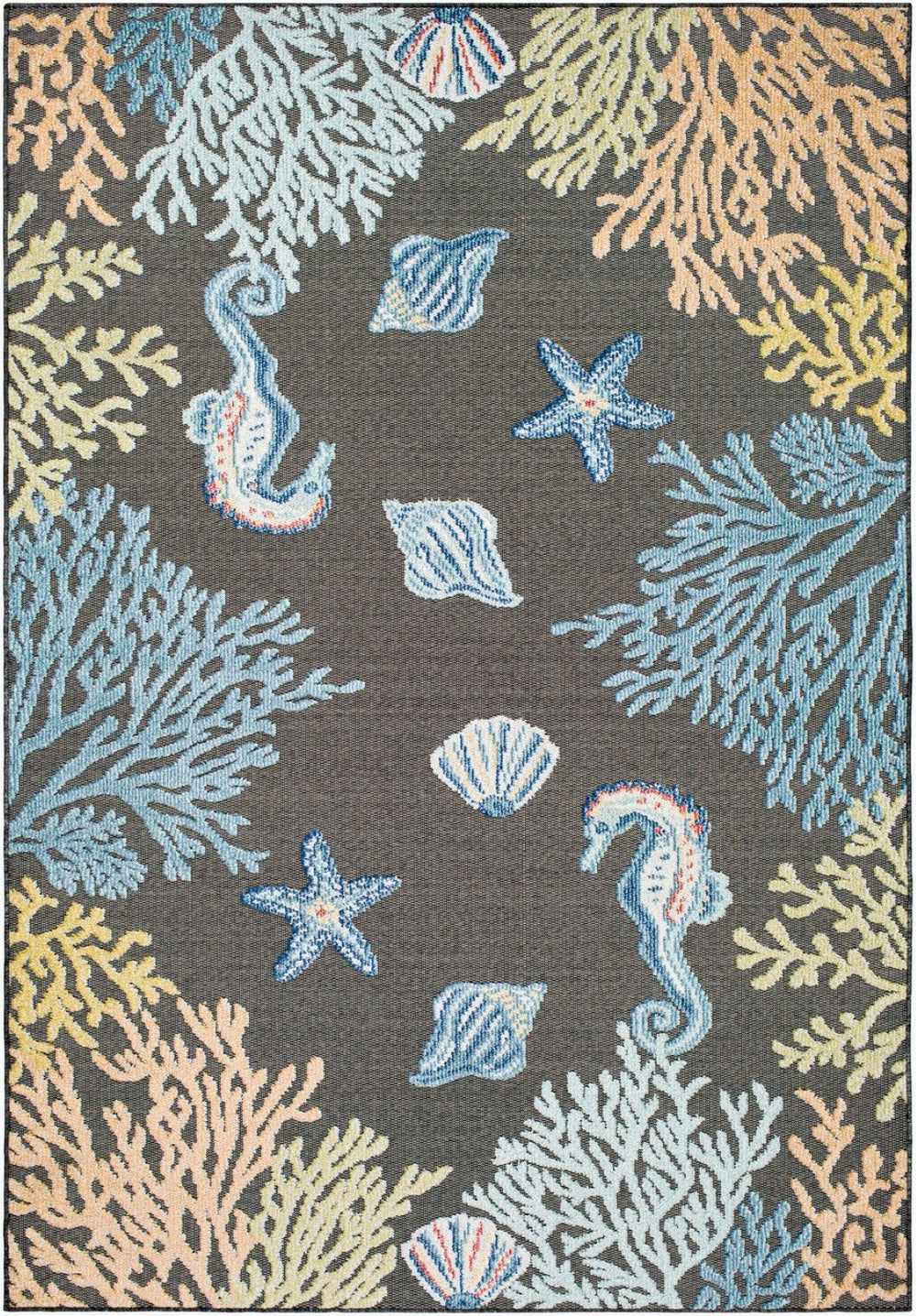 Livabliss Lakeside Machine Woven Polypropylene Area Rug for Indoor Outdoor Living Spaces Charcoal, Blue 6'7" x 9' LKD2310-679