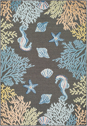 Livabliss Lakeside Machine Woven Polypropylene Area Rug for Indoor Outdoor Living Spaces Charcoal, Blue 6'7" x 9' LKD2310-679