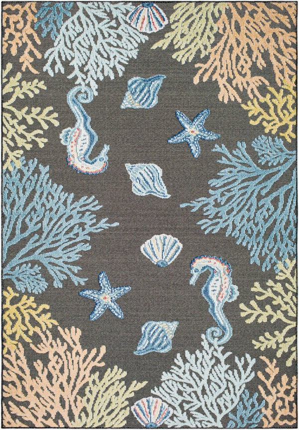 Livabliss Lakeside Machine Woven Polypropylene Area Rug for Indoor Outdoor Living Spaces Charcoal, Blue 6'7" x 9' LKD2310-679