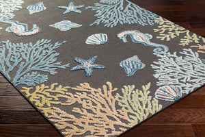 Livabliss Lakeside Machine Woven Polypropylene Area Rug for Indoor Outdoor Living Spaces Charcoal, Blue 6'7" x 9' LKD2310-679