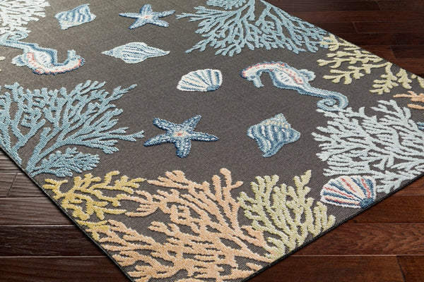 Livabliss Lakeside Machine Woven Polypropylene Area Rug for Indoor Outdoor Living Spaces Charcoal, Blue 6'7" x 9' LKD2310-679