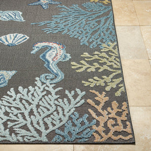 Livabliss Lakeside Machine Woven Polypropylene Area Rug for Indoor Outdoor Living Spaces Charcoal, Blue 6'7" x 9' LKD2310-679