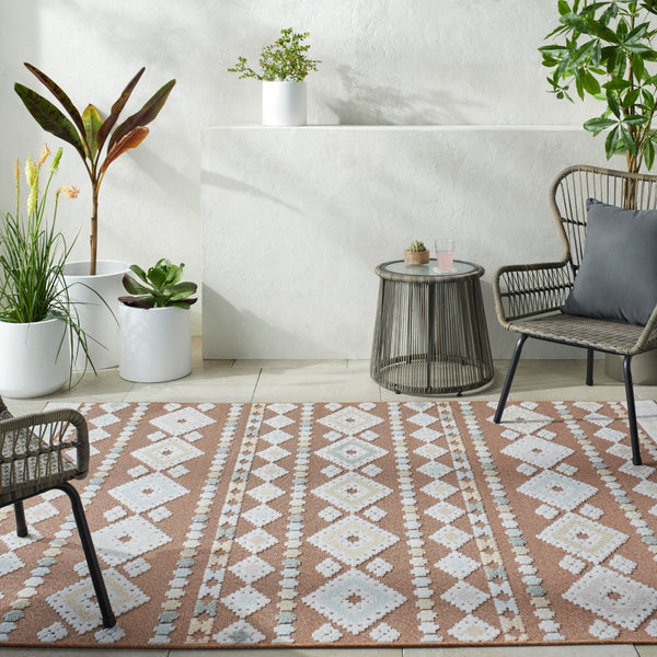 Livabliss Lakeside Polypropylene Indoor Outdoor Area Rug Turkish Woven Classic Pattern Medium Pile Rust, Cream 5'3" x 7' LKD2315-537