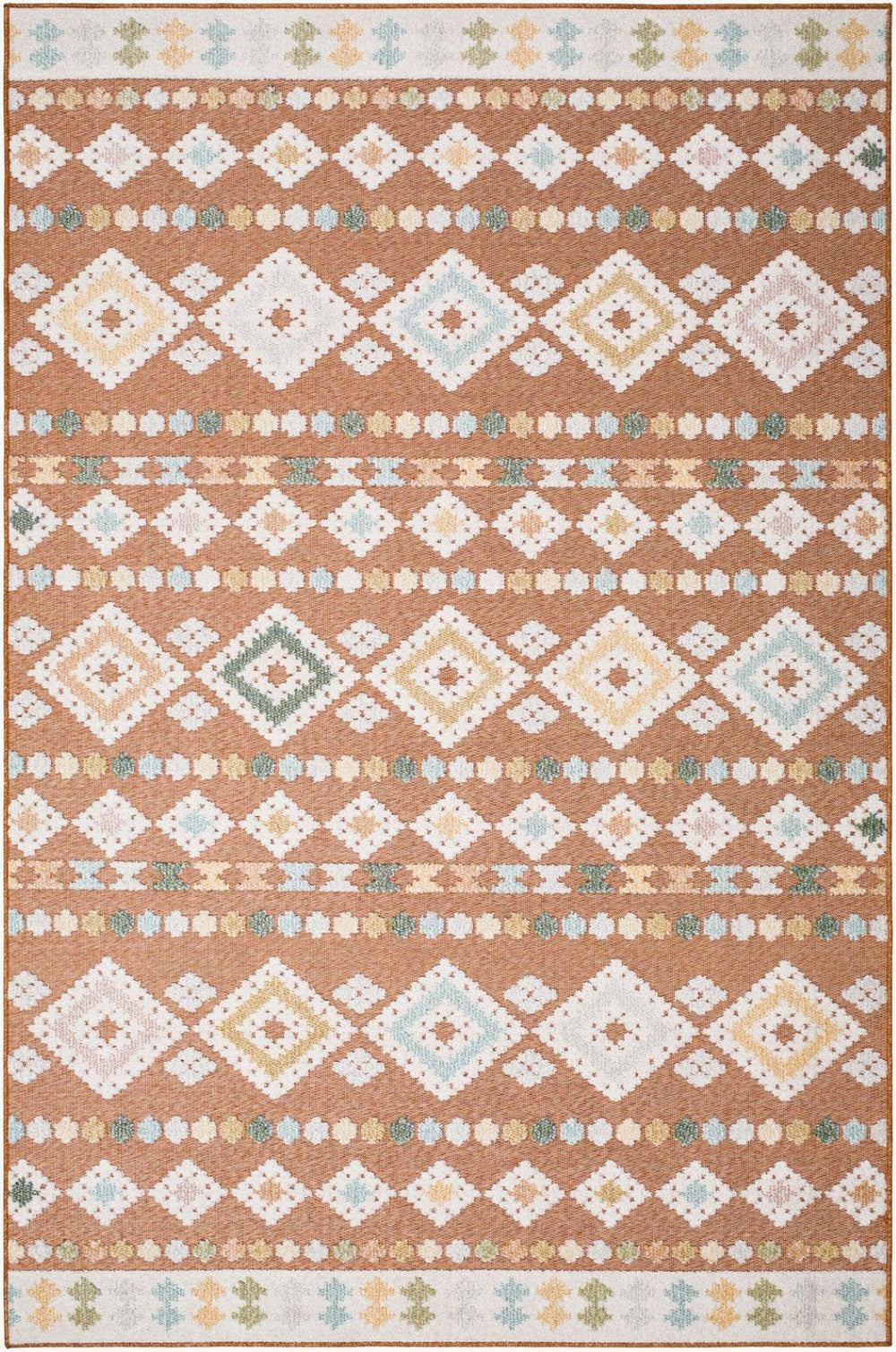 Livabliss Lakeside Polypropylene Indoor Outdoor Area Rug Turkish Woven Classic Pattern Medium Pile Rust, Cream 5'3" x 7' LKD2315-537