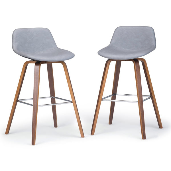 English Elm Randolph Set Of 2 Mid-Century Bentwood Bar Stools With Vegan Leather Upholstery For Modern Spaces B136P159459-GIGA