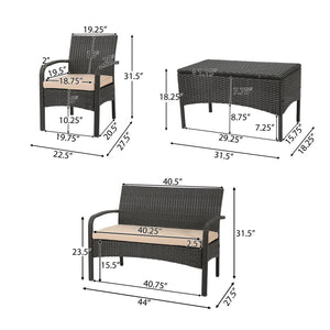 English Elm Christopher Knight Home® - CORDOBA PE Rattan 4-Pc Wicker Chat Set with Cushions, Iron Legs & Waterproof Fabric Comfort Brown+Tan 57458.00