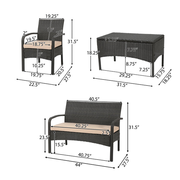 English Elm Christopher Knight Home® - CORDOBA PE Rattan 4-Pc Wicker Chat Set with Cushions, Iron Legs & Waterproof Fabric Comfort Brown+Tan 57458.00