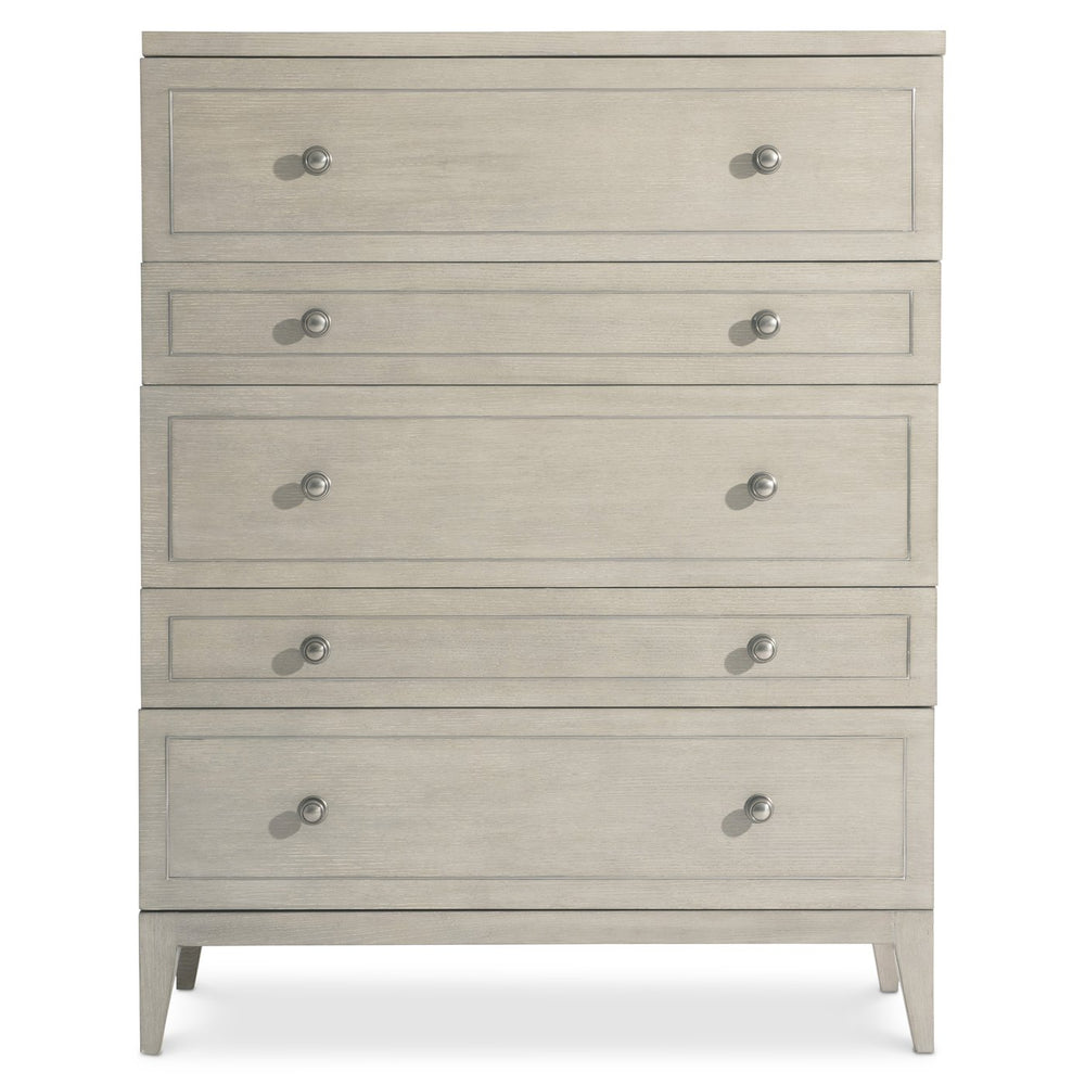 Bernhardt Bernhardt Cornelia Tall Drawer Chest With Nebbia Ash Finish, Brushed Stainless Inlays, 5 Soft-Close Drawers 331118