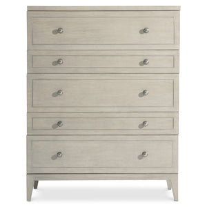 Bernhardt Bernhardt Cornelia Tall Drawer Chest With Nebbia Ash Finish, Brushed Stainless Inlays, 5 Soft-Close Drawers 331118
