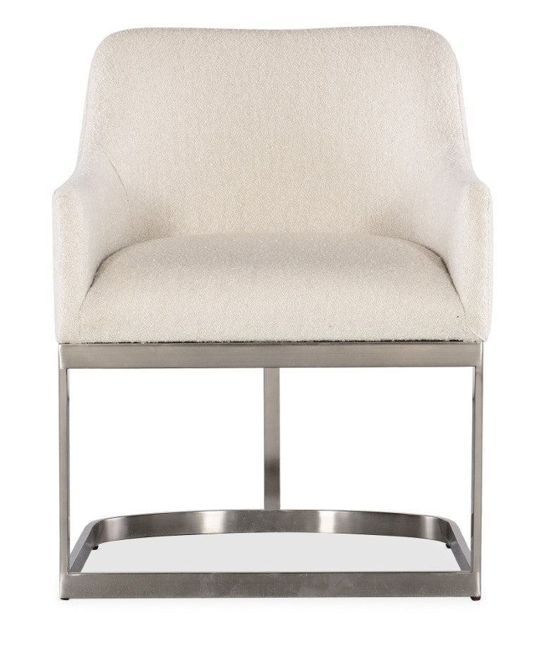 Hooker Furniture Modern Mood Upholstered Arm Chair In Inverness Natural Boucle With Brushed Pewter Metal Base, Compact Comfort 6850-75300-95