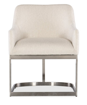 Hooker Furniture Modern Mood Upholstered Arm Chair In Inverness Natural Boucle With Brushed Pewter Metal Base, Compact Comfort 6850-75300-95