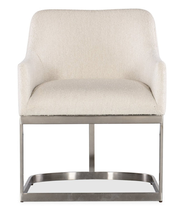Hooker Furniture Modern Mood Upholstered Arm Chair In Inverness Natural Boucle With Brushed Pewter Metal Base, Compact Comfort 6850-75300-95