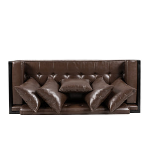 English Elm Christopher Knight Home® - LOVESEAT Contemporary Oversized Faux Leather Loveseat with Button Tufting, Iron Sled Legs, 72.5" Dark Brown 72103.00PUDBRN