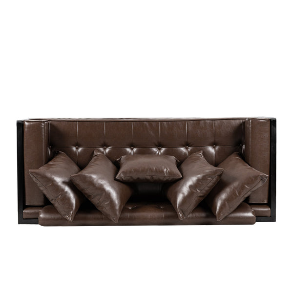 English Elm Christopher Knight Home® - LOVESEAT Contemporary Oversized Faux Leather Loveseat with Button Tufting, Iron Sled Legs, 72.5" Dark Brown 72103.00PUDBRN