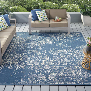 Christopher Knight Home® - Noble House - Althoff 7'10" X 10' Indoor/Outdoor Area Rug, Blue and Ivory