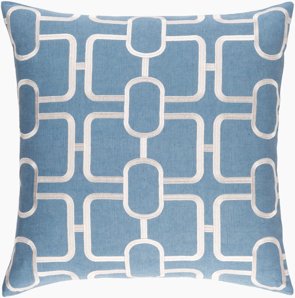 Surya Lockhart 18"X18" Durable Accent Pillow - Modern Woven Design For Charming Home Decor, India Made Blue Linen,Cotton,Linen,Cotton Lkh003-2222d