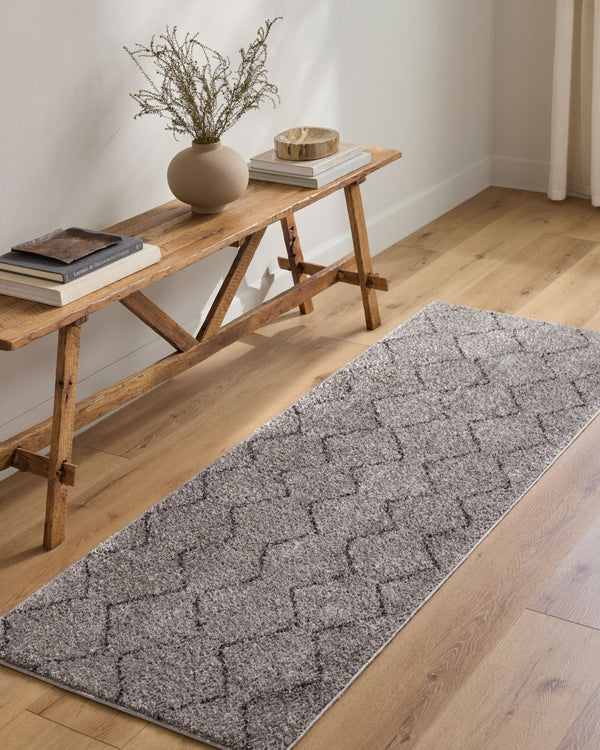 Livabliss Lykke Global Inspired High Pile Polyester Area Rug for Bedroom or Reading Nook Light Gray, Bla 2'7" x 4' LKK2304-274