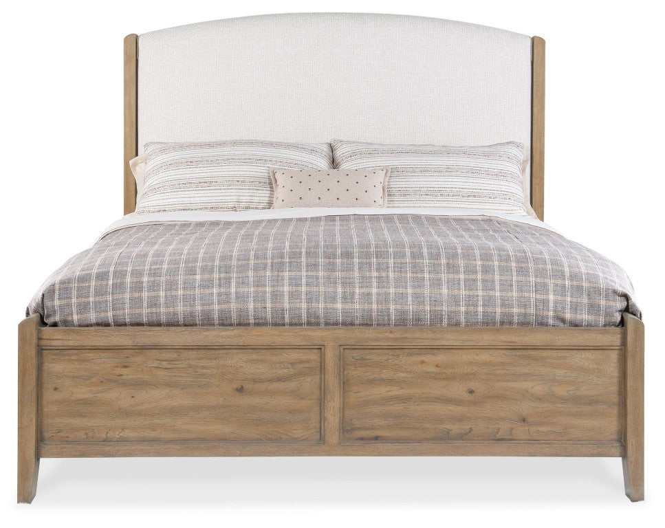 Hooker Furniture Vineyard Queen Upholstered Bed With Pecky Hickory Veneers, White Zin Headboard, Sonoma Finish Elegance 89.50 L x 80.50W x 67.00H 6952-90866-80