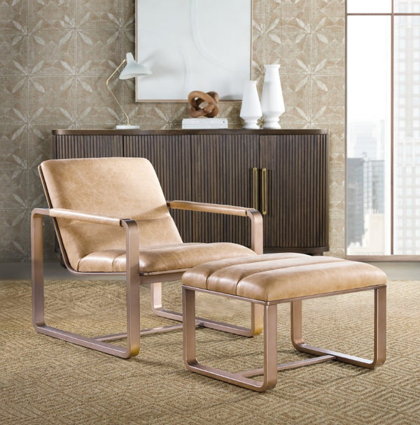 Hooker Furniture Cooper Firenze Ghiaia Leather Lounge Chair With Gold Frame, Armless Sculptural Design For Luxe Spaces CC900-01-081